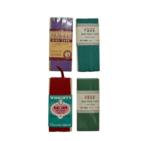 Vintage Bias Tape Lot of 4 Red Green Purple Warrens Wrights Penimade *NEW Sewing - Picture 1 of 2